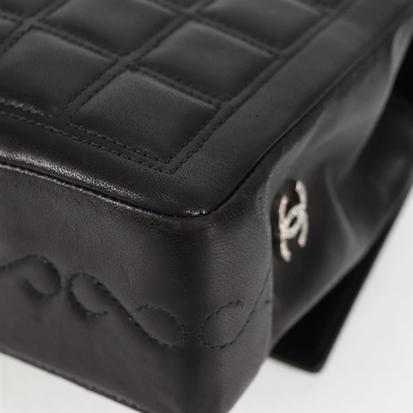 CHANEL 2.55 シングルフラップダブルチェーン 2001年 ショルダーバッグ ブラック シルバー ラムスキンの画像12