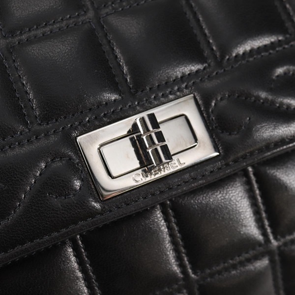 CHANEL 2.55 シングルフラップダブルチェーン 2001年 ショルダーバッグ ブラック シルバー ラムスキンの画像14