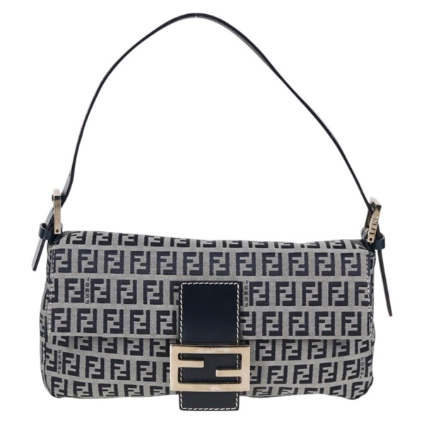FENDI マンマバゲット ズッキーノ ショルダーバッグ ネイビー ブルー シルバー キャンバスの画像1