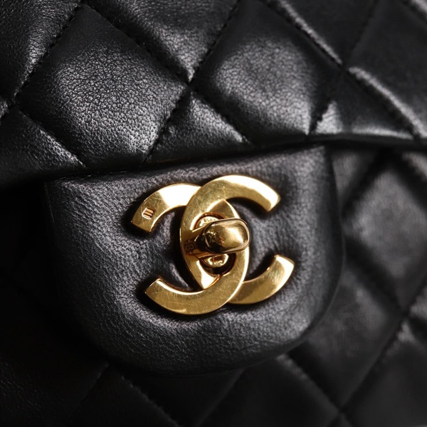 CHANEL マトラッセ ダブルフラップダブルチェーン 23 1990年 ショルダーバッグ ブラック ゴールド ラムスキンの画像13