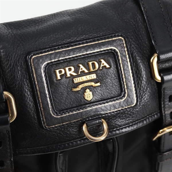 PRADA ロゴ ショルダーバッグ ブラック ゴールド レザーの画像13