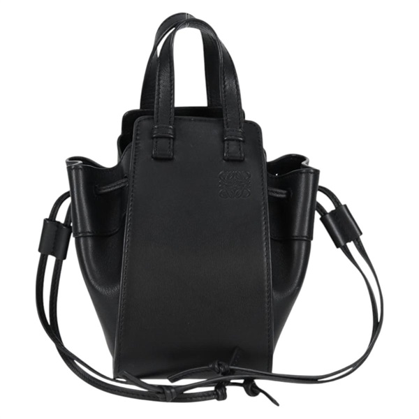 LOEWE ハンモック ミニドローストリング ショルダーバッグ ブラック シルバー レザーの画像2