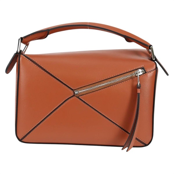 LOEWE パズル スモール ショルダーバッグ ブラウン シルバー レザーの画像2