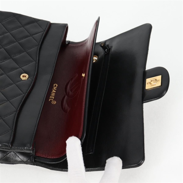 CHANEL マトラッセ ダブルフラップダブルチェーン 25 1990年 ショルダーバッグ ブラック ゴールド ラムスキンの画像9