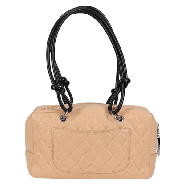 CHANEL カンボン ボストン 2004年 トートバッグ ベージュ ブラック シルバー ラムスキンの画像2