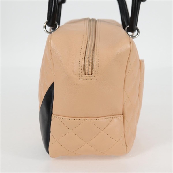 CHANEL カンボン ボストン 2004年 トートバッグ ベージュ ブラック シルバー ラムスキンの画像3