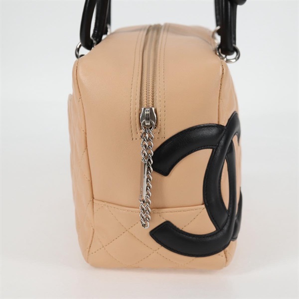CHANEL カンボン ボストン 2004年 トートバッグ ベージュ ブラック シルバー ラムスキンの画像4