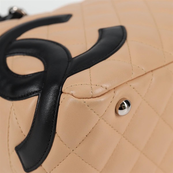 CHANEL カンボン ボストン 2004年 トートバッグ ベージュ ブラック シルバー ラムスキンの画像9