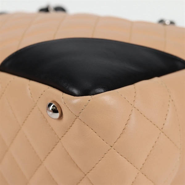 CHANEL カンボン ボストン 2004年 トートバッグ ベージュ ブラック シルバー ラムスキンの画像10