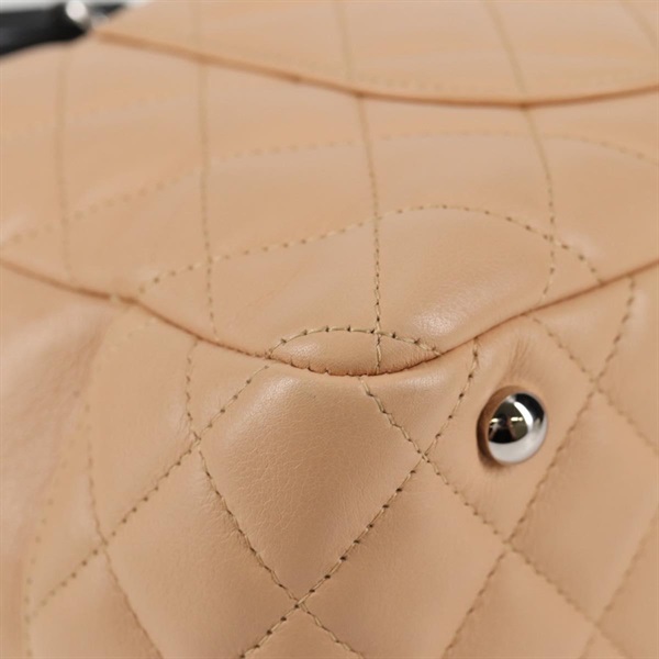 CHANEL カンボン ボストン 2004年 トートバッグ ベージュ ブラック シルバー ラムスキンの画像11