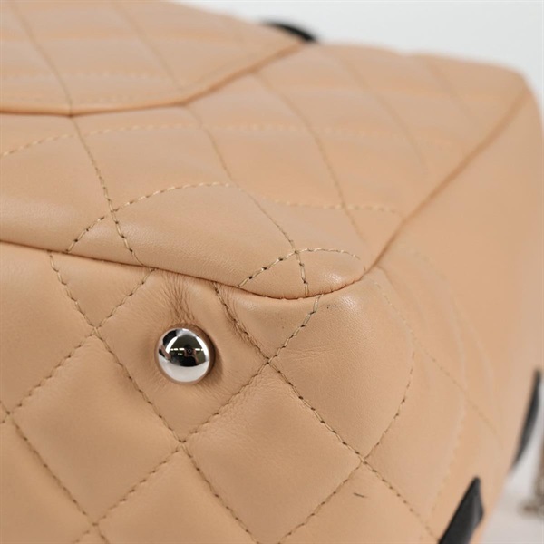 CHANEL カンボン ボストン 2004年 トートバッグ ベージュ ブラック シルバー ラムスキンの画像12