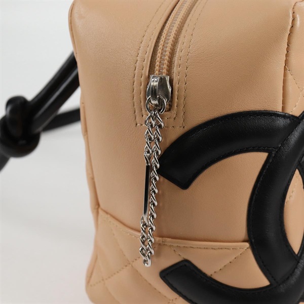 CHANEL カンボン ボストン 2004年 トートバッグ ベージュ ブラック シルバー ラムスキンの画像13