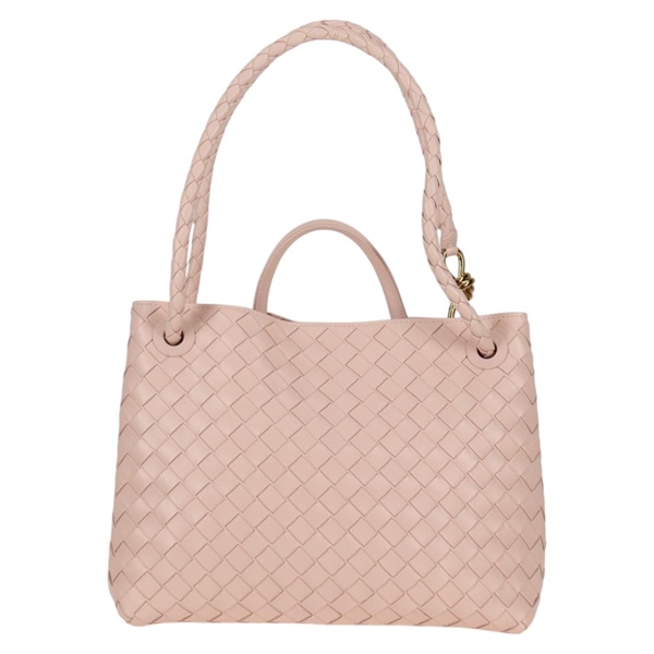 BOTTEGA VENETA イントレチャート アンディアーモ ミディアム トートバッグ ピンク ゴールド レザーの画像1