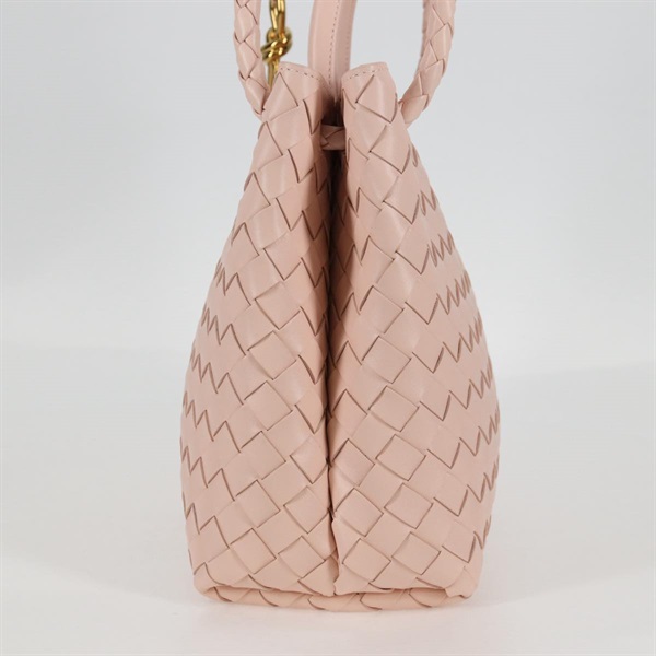 BOTTEGA VENETA イントレチャート アンディアーモ ミディアム トートバッグ ピンク ゴールド レザーの画像2