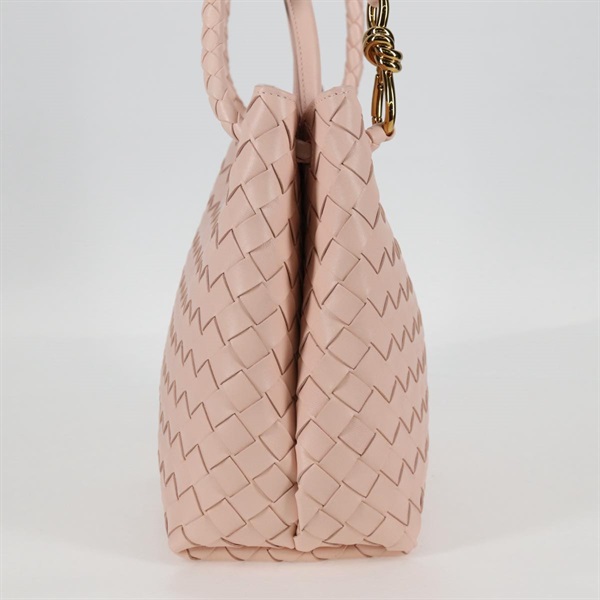 BOTTEGA VENETA イントレチャート アンディアーモ ミディアム トートバッグ ピンク ゴールド レザーの画像3