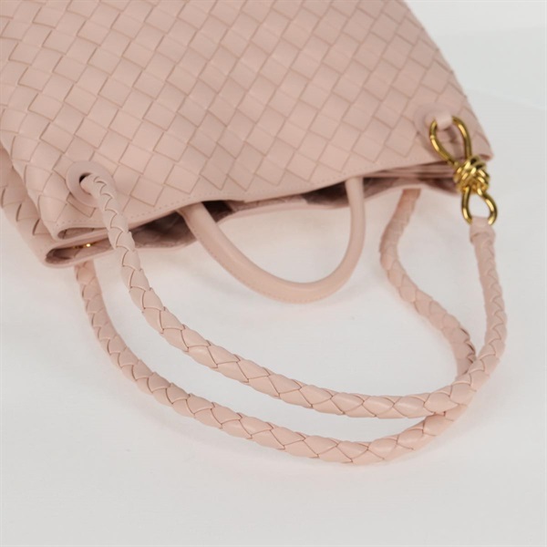 BOTTEGA VENETA イントレチャート アンディアーモ ミディアム トートバッグ ピンク ゴールド レザーの画像4