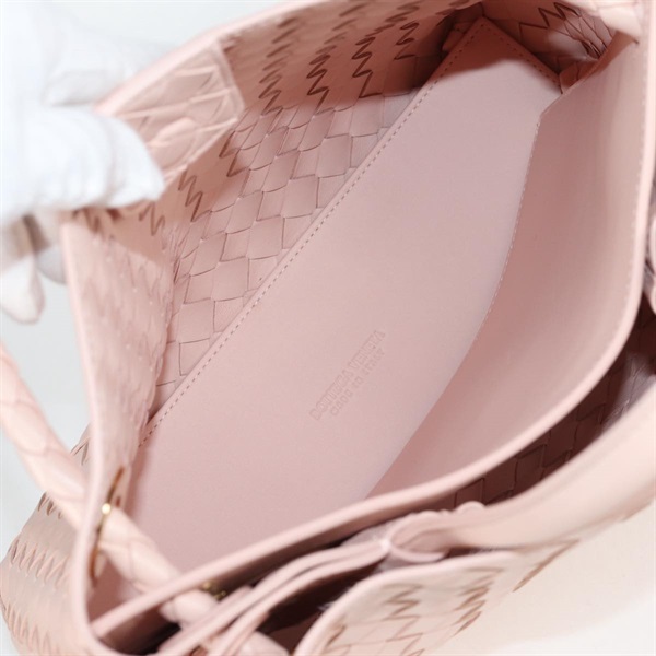 BOTTEGA VENETA イントレチャート アンディアーモ ミディアム トートバッグ ピンク ゴールド レザーの画像8