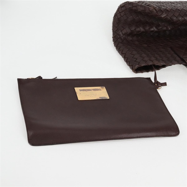 BOTTEGA VENETA イントレチャート カバPM トートバッグ ブラウン ゴールド レザーの画像9