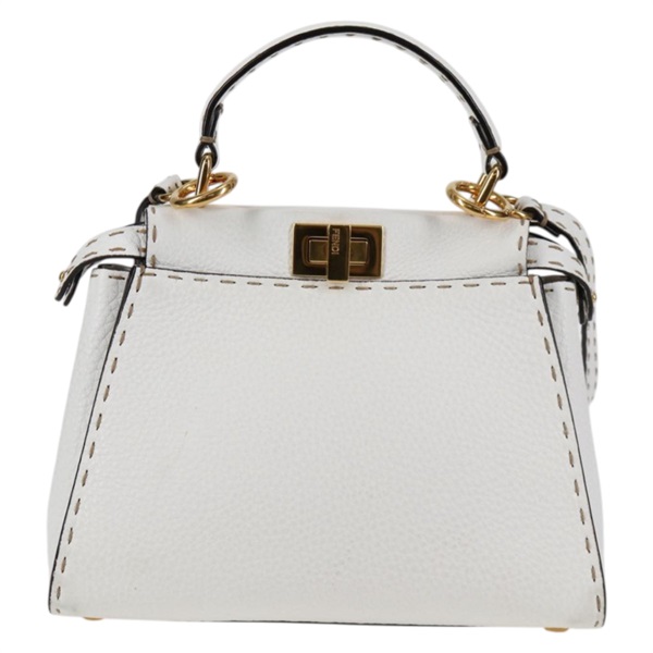 FENDI ピーカブー ミニ ハンドバッグ ホワイト ゴールド セレリアレザーの画像1