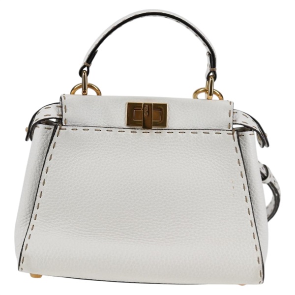 FENDI ピーカブー ミニ ハンドバッグ ホワイト ゴールド セレリアレザーの画像2