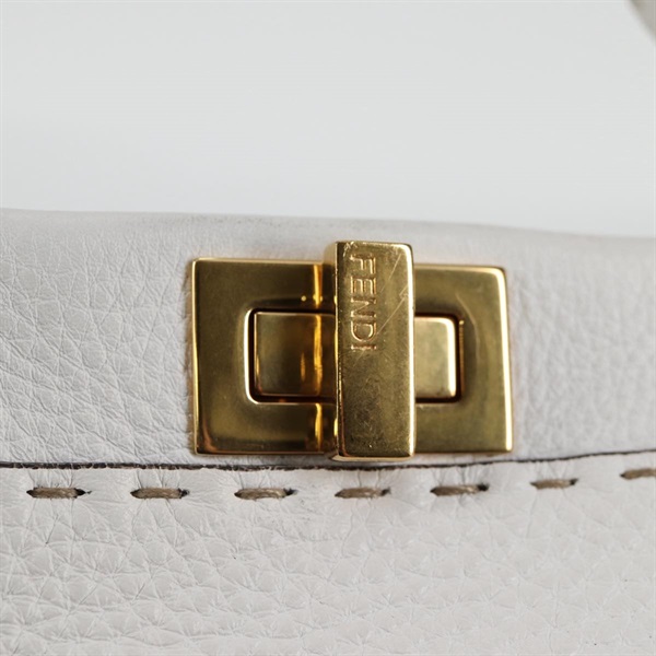 FENDI ピーカブー ミニ ハンドバッグ ホワイト ゴールド セレリアレザーの画像8