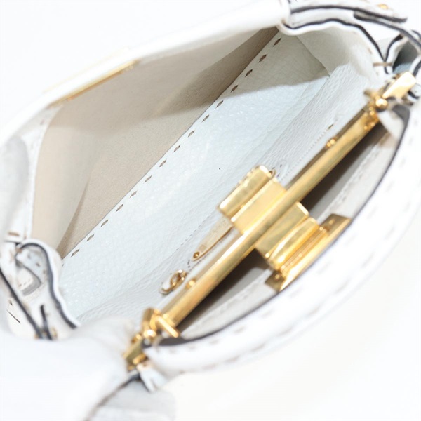 FENDI ピーカブー ミニ ハンドバッグ ホワイト ゴールド セレリアレザーの画像9