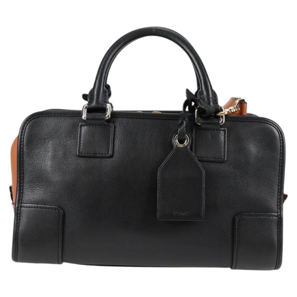 LOEWE アマソナ 28 マルチプリケーション ハンドバッグ ブラック ブラウン ゴールド レザーの画像2