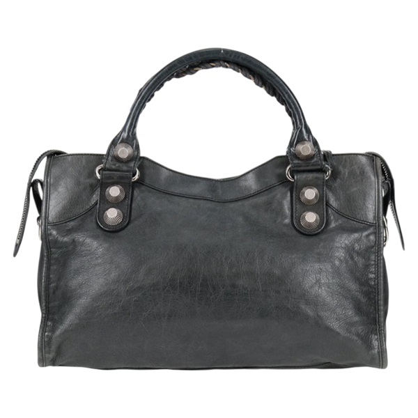 BALENCIAGA ジャイアント シティ ハンドバッグ ブラック シルバー レザーの画像1