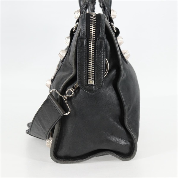 BALENCIAGA ジャイアント シティ ハンドバッグ ブラック シルバー レザーの画像2