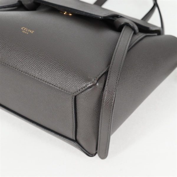 CELINE ベルトバッグ ナノ ハンドバッグ グレー ゴールド グレインドカーフの画像6