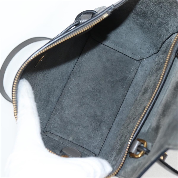 CELINE ベルトバッグ ナノ ハンドバッグ グレー ゴールド グレインドカーフの画像9
