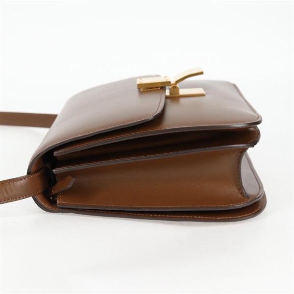 CELINE クラシックボックス ミディアム ショルダーバッグ ブラウン ゴールド レザーの画像4