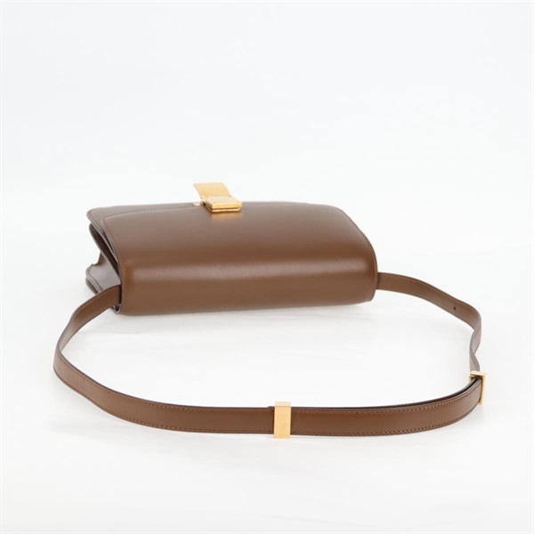 CELINE クラシックボックス ミディアム ショルダーバッグ ブラウン ゴールド レザーの画像6