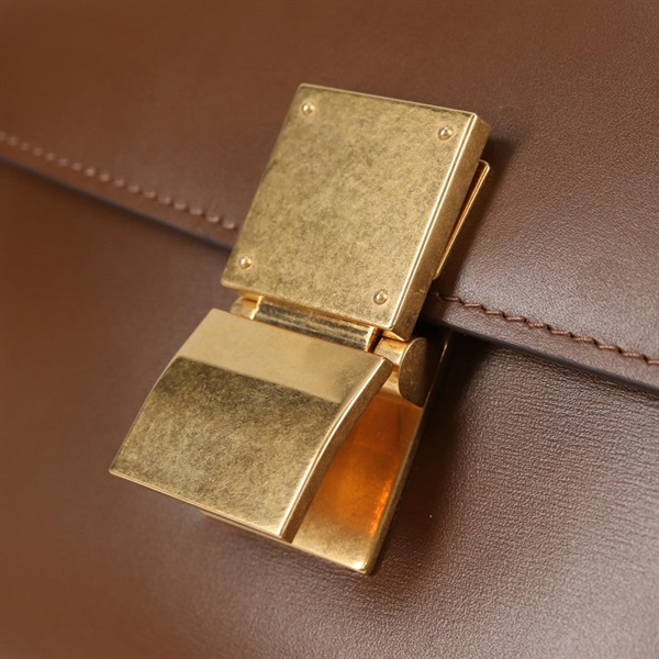 CELINE クラシックボックス ミディアム ショルダーバッグ ブラウン ゴールド レザーの画像9