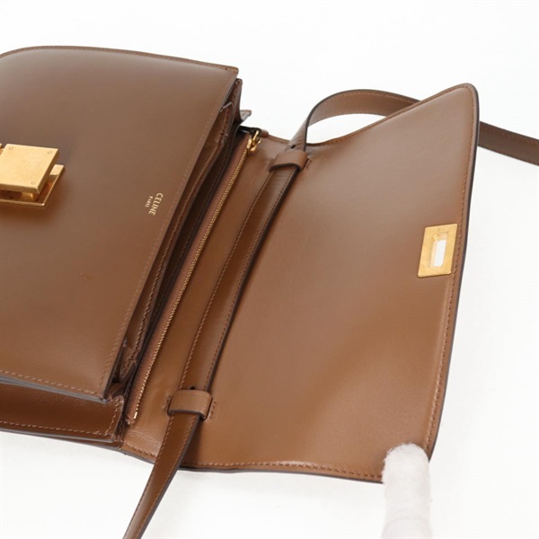 CELINE クラシックボックス ミディアム ショルダーバッグ ブラウン ゴールド レザーの画像10