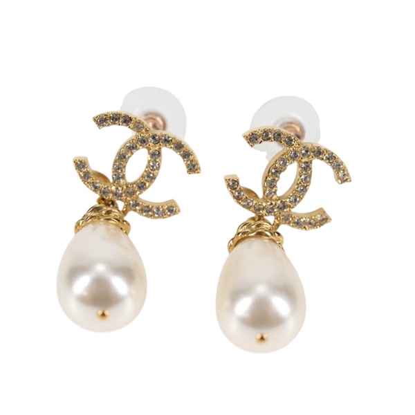 CHANEL ココマーク ピアス ゴールド シルバー ホワイト GP ラインストーン ファイクパールの画像1