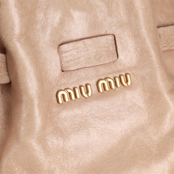 MIU MIU サイドリボン ハンドバッグ ベージュ ゴールド レザーの画像7