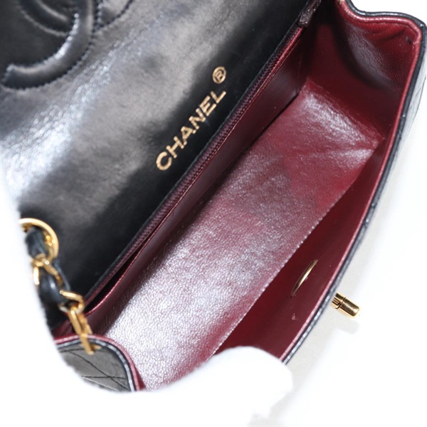 CHANEL ミニ マトラッセ シングルフラップシングルチェーン 18 ショルダーバッグ ブラック ゴールド ラムスキンの画像10