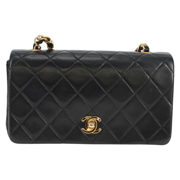 CHANEL ミニ マトラッセ フルフラップ18 1990年 ショルダーバッグ ブラック ゴールド ラムスキンの画像1