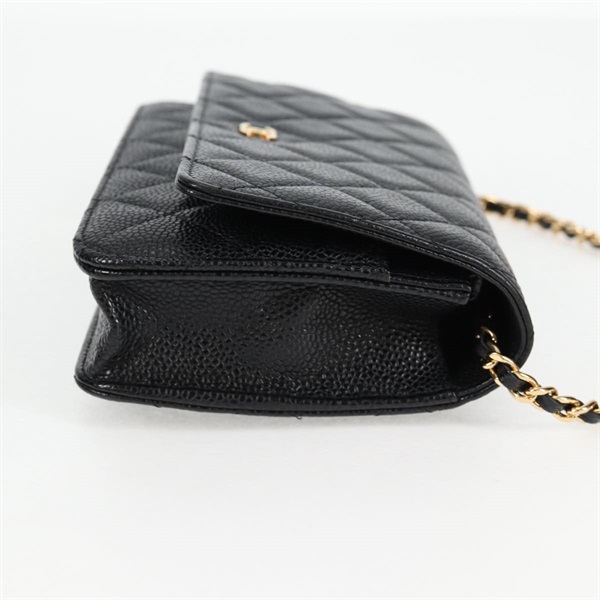 CHANEL マトラッセ マトラッセ チェーンウォレット ショルダーバッグ ブラック ゴールド キャビアスキンの画像4