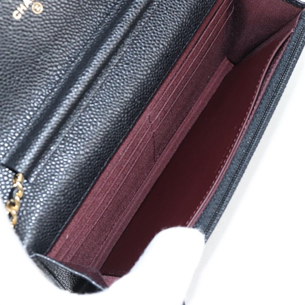 CHANEL マトラッセ マトラッセ チェーンウォレット ショルダーバッグ ブラック ゴールド キャビアスキンの画像10