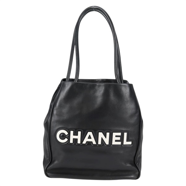 CHANEL カメリア トートバッグ ブラック ホワイト マットゴールド ラムスキンの画像1