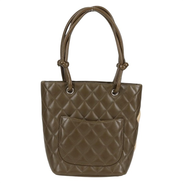 CHANEL カンボン スモールトート 2004年 トートバッグ カーキグリーン ベージュ ラムスキンの画像1