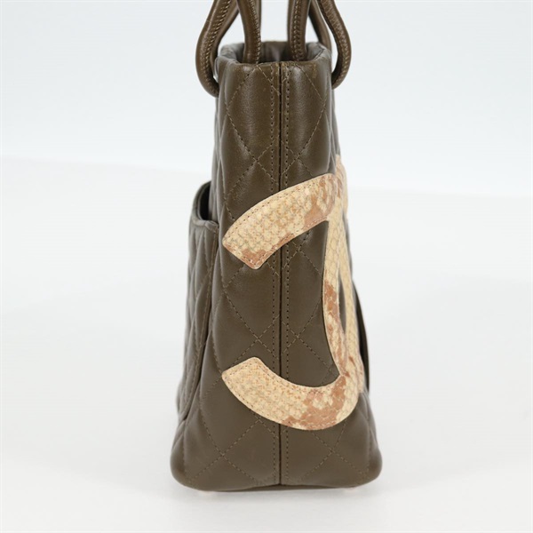 CHANEL カンボン スモールトート 2004年 トートバッグ カーキグリーン ベージュ ラムスキンの画像3