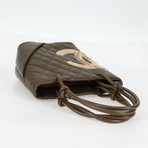 CHANEL カンボン スモールトート 2004年 トートバッグ カーキグリーン ベージュ ラムスキンの画像4