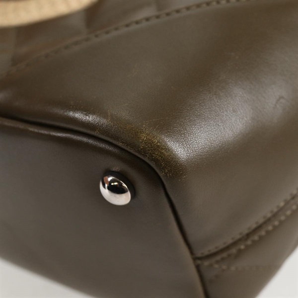 CHANEL カンボン スモールトート 2004年 トートバッグ カーキグリーン ベージュ ラムスキンの画像6