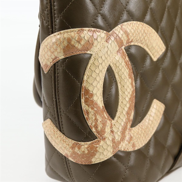 CHANEL カンボン スモールトート 2004年 トートバッグ カーキグリーン ベージュ ラムスキンの画像7