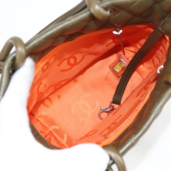 CHANEL カンボン スモールトート 2004年 トートバッグ カーキグリーン ベージュ ラムスキンの画像8