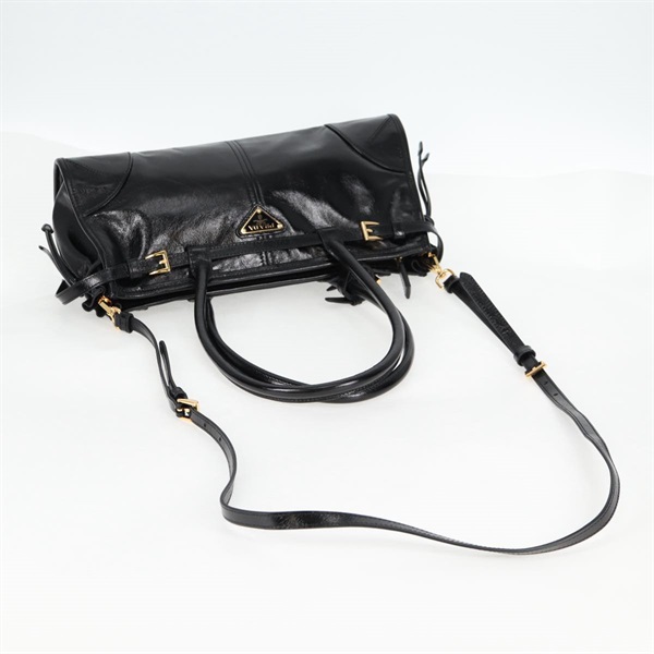 PRADA ボニーミディアム トートバッグ ブラック ゴールド レザーの画像4